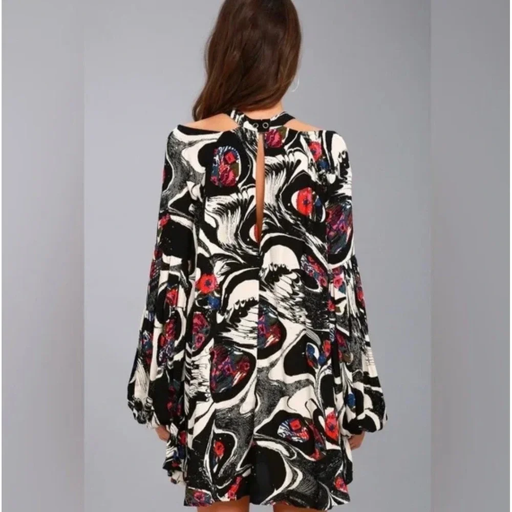 Free People Drift Away Top/Dress High Neck Peekaboo Shoulder Balloon Sleeve Sz S